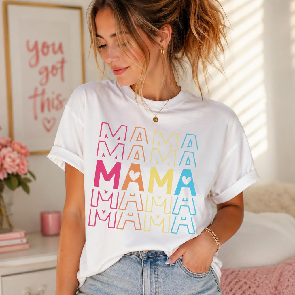 Mama Graphic T-Shirt with Pastel Heart for Women