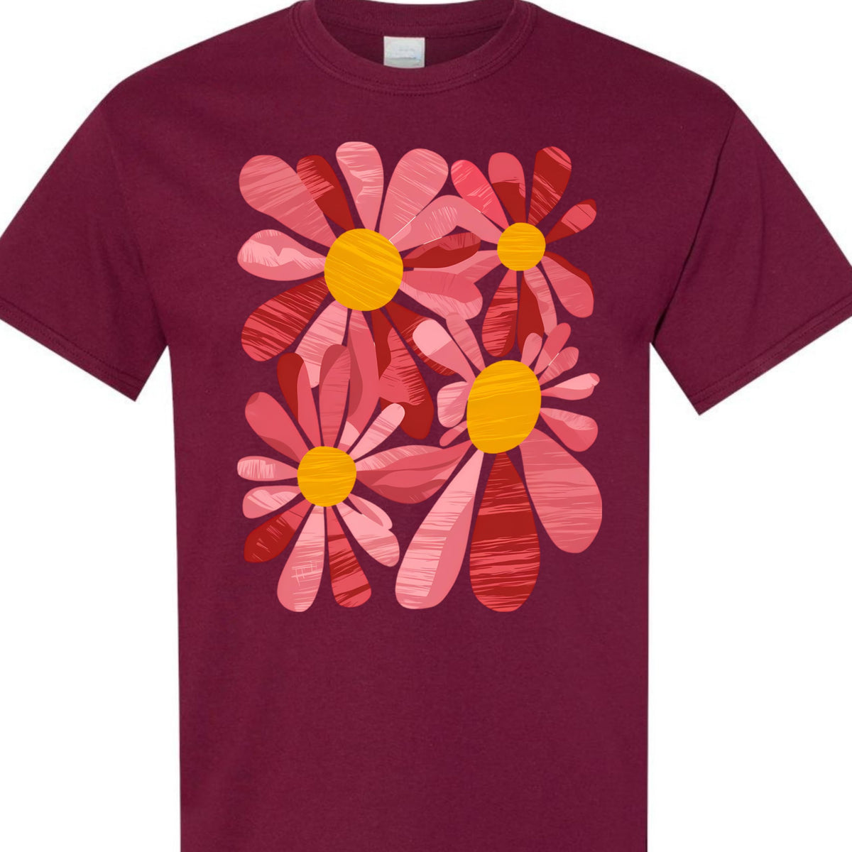 Cute Pink Floral Graphic Tee for Women, Vintage Daisy Flower T-Shirt, Spring Summer Casual Shirt