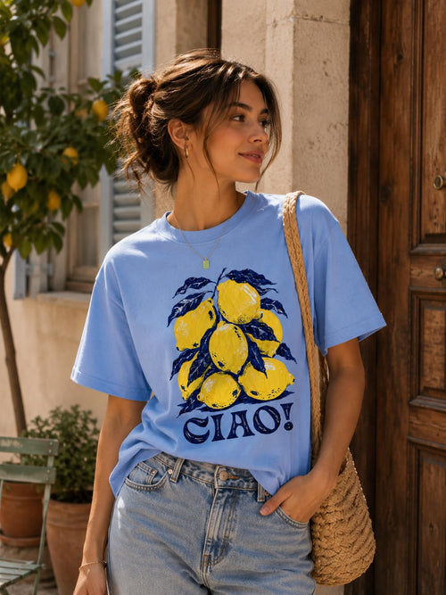 Ciao Lemon Citrus Fruit Graphic Tee Retro Italian Summer Shirt
