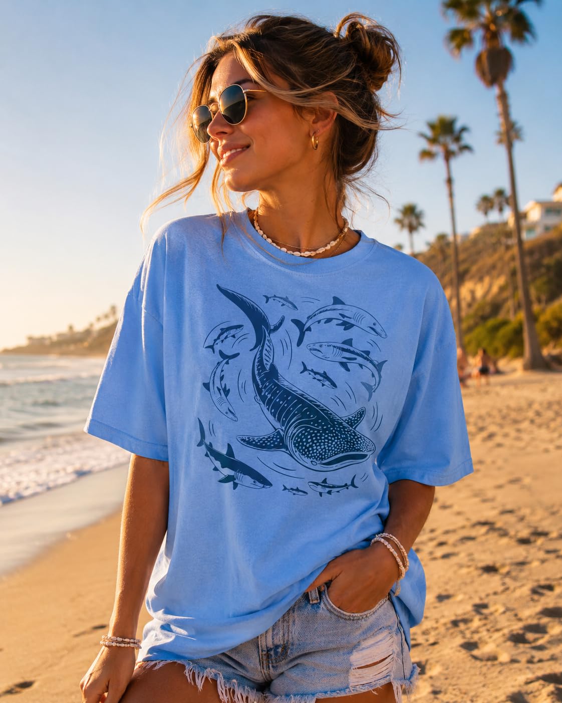 Whale Shark Shirt for Women, Ocean Life Graphic Tee, Marine Life Theme, Beach Vacation Coastal Summer Top
