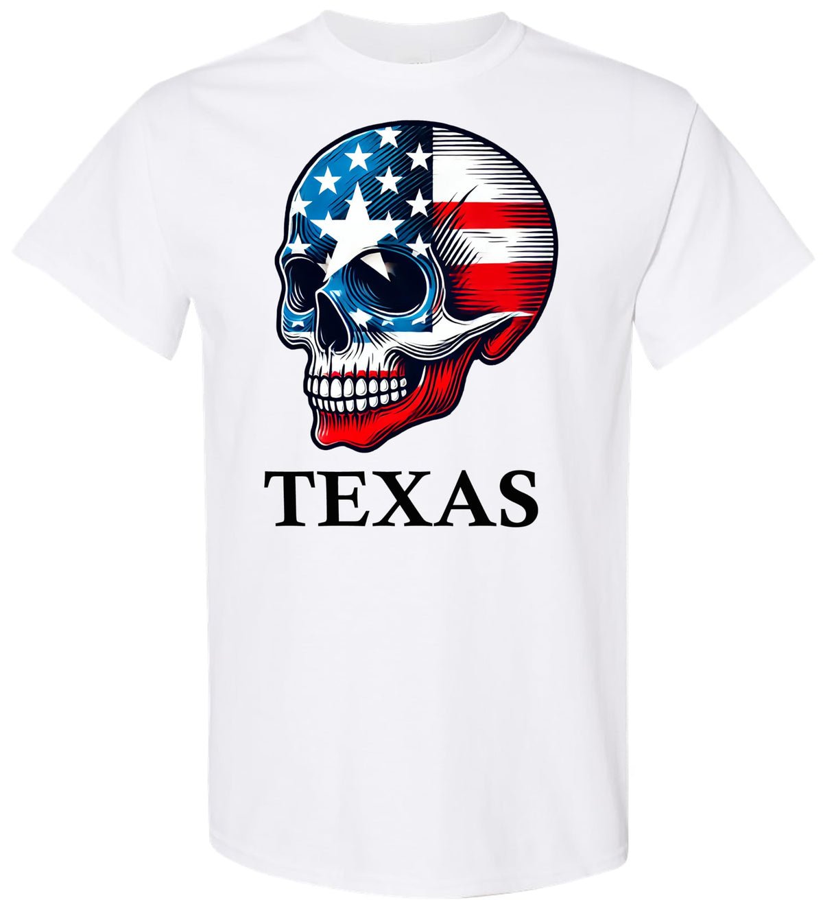 World and Space Men's Patriotic Texas Skull Graphic T-Shirt, American Flag Design, Multiple Colors