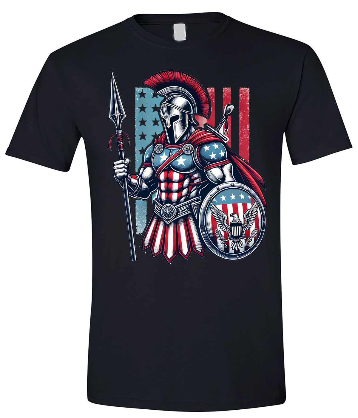 American Spartan Patriotic Graphic T-Shirt, Warrior Design, Men's Size, 4th of July, Memorial Day