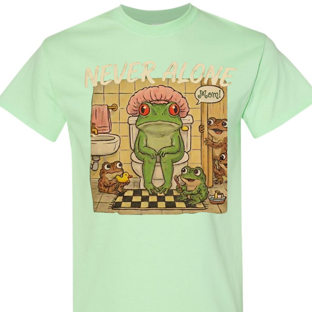 Never Alone Frog Mom Funny Graphic T-Shirt for Women