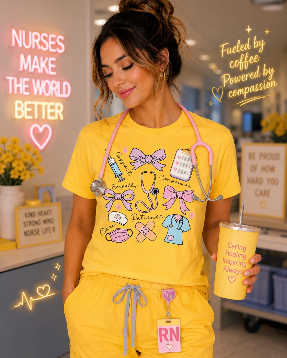 Nurse Shirt for Women, Cute Nursing Graphic Tee, Pink Bow Stethoscope Design, Registered Nurse Gift