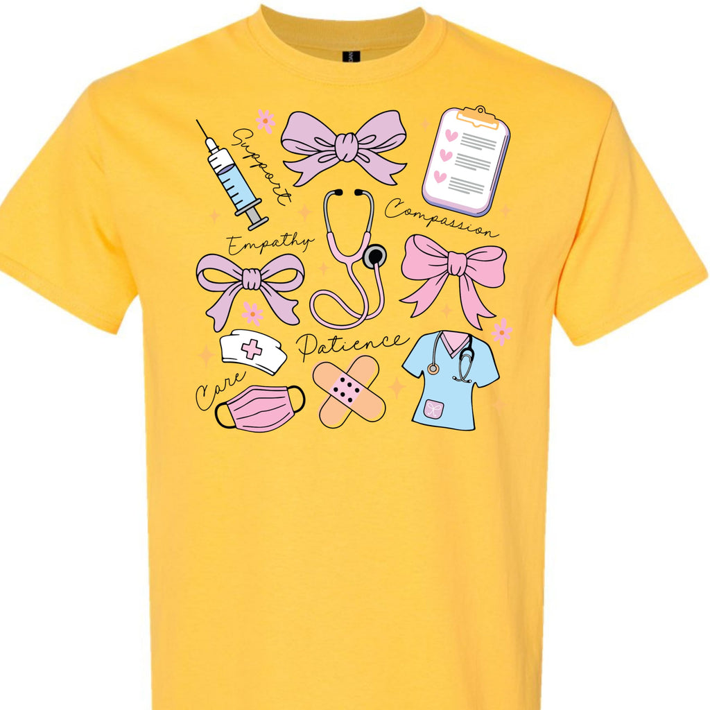 Nurse Shirt for Women, Cute Nursing Graphic Tee, Pink Bow Stethoscope Design, Registered Nurse Gift