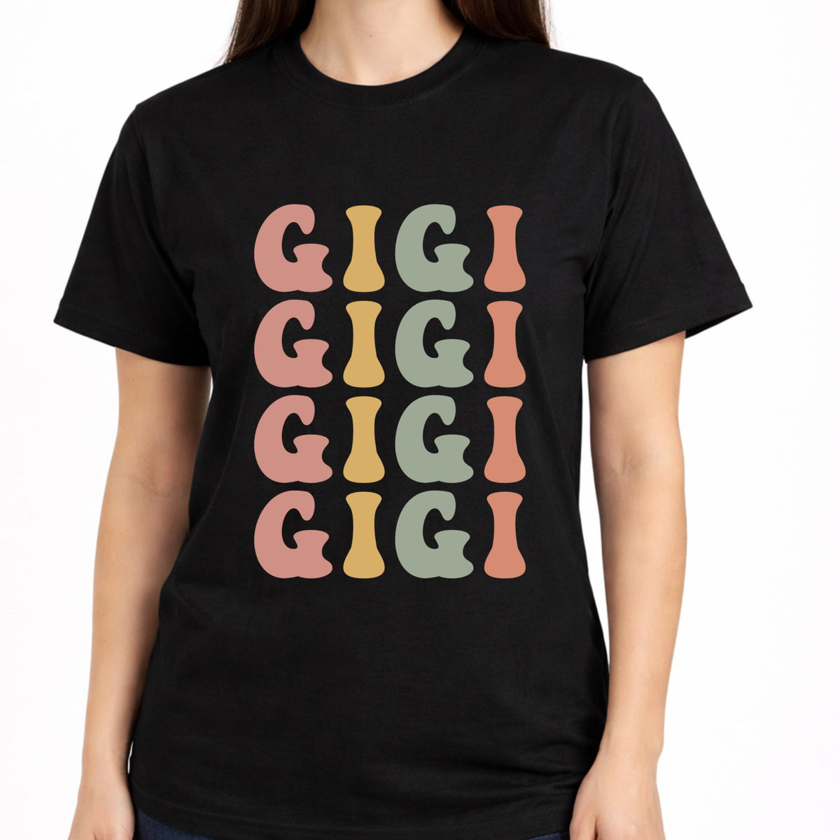 Gigi T-Shirt for Women, Cute Grandma Graphic Tee, Colorful Stacked Design, Casual Soft for Gigi