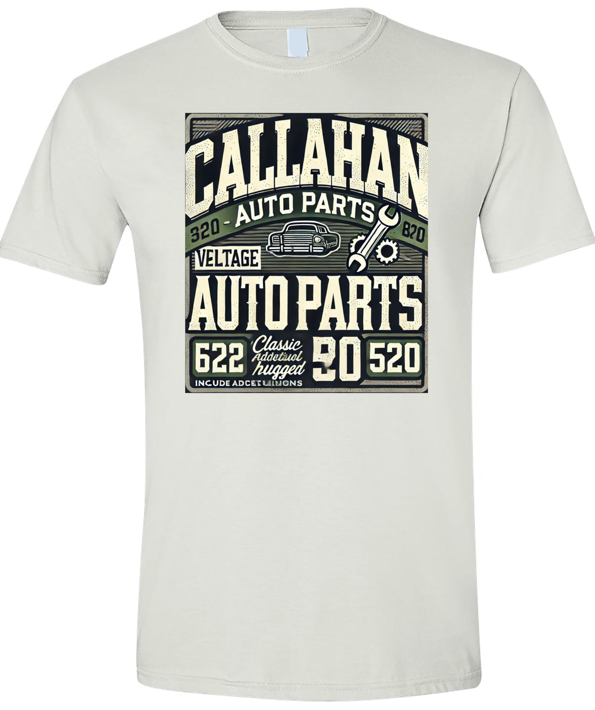 Vintage Callahan Auto Parts T-Shirt, Retro Car Enthusiast Graphic Tee, Classic Dark Green and White Design