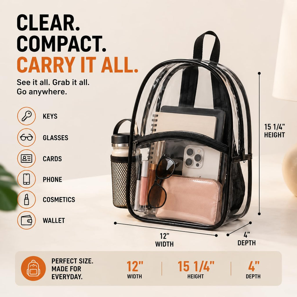 Clear Backpack, Stadium Approved Clear Bag for School, College, Sports, Concerts, and Travel