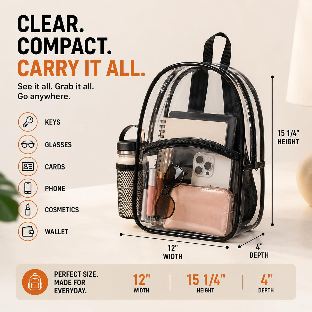 Clear Backpack, Stadium Approved Clear Bag for School, College, Sports, Concerts, and Travel