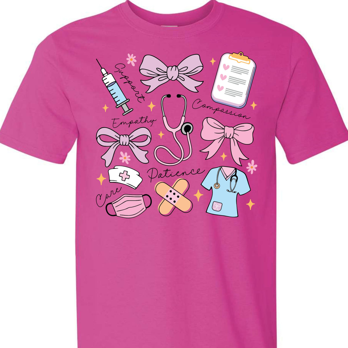 Nurse Shirt for Women, Cute Nursing Graphic Tee, Pink Bow Stethoscope Design, Registered Nurse Gift