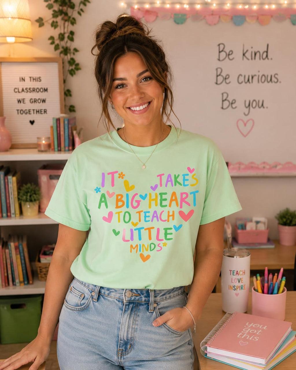 Preschool Teacher Graphic Tee, It Takes a Big Heart to Teach Little Minds, Cute Shirt for Women