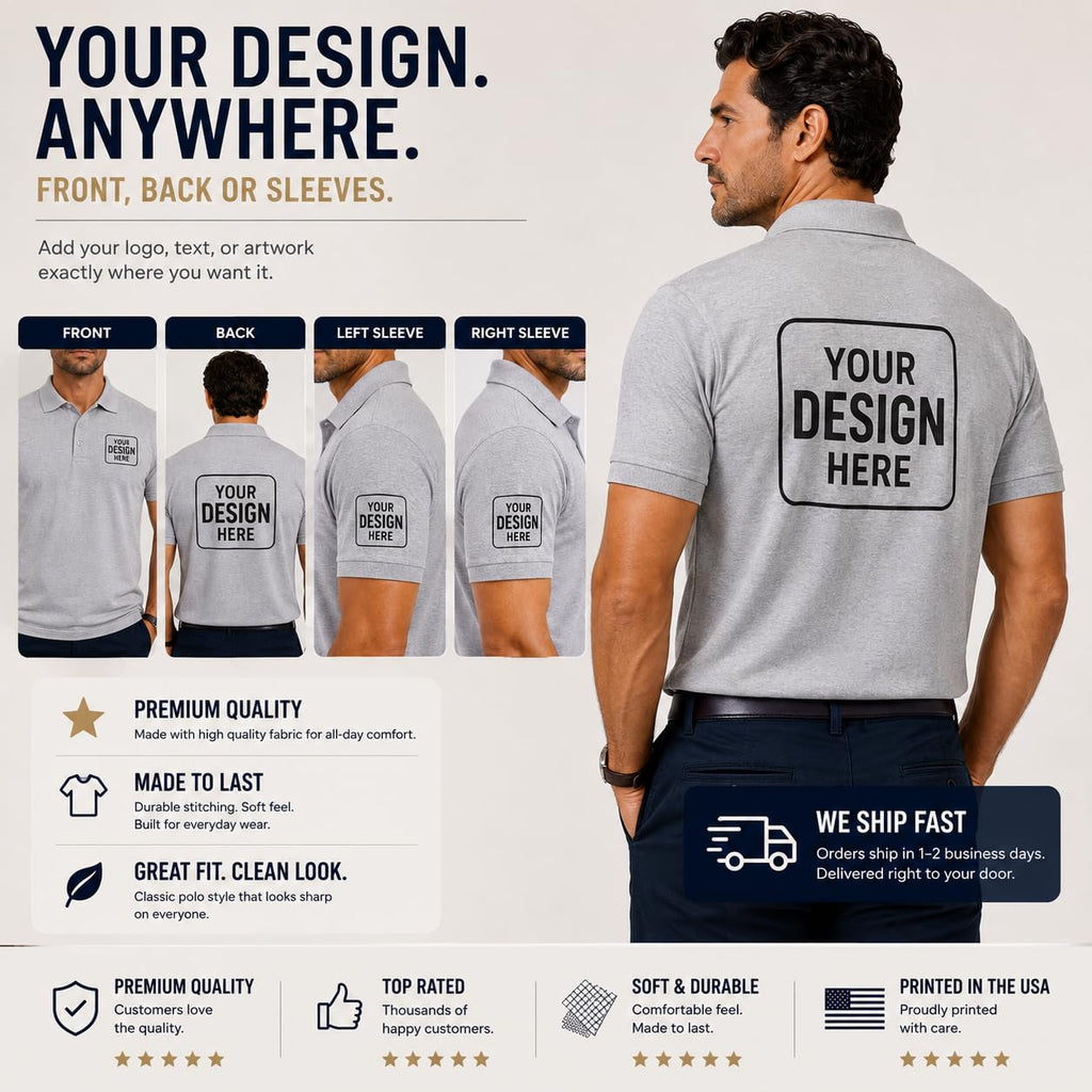 World and Space Custom Polo Shirts for Men with Logo or Text