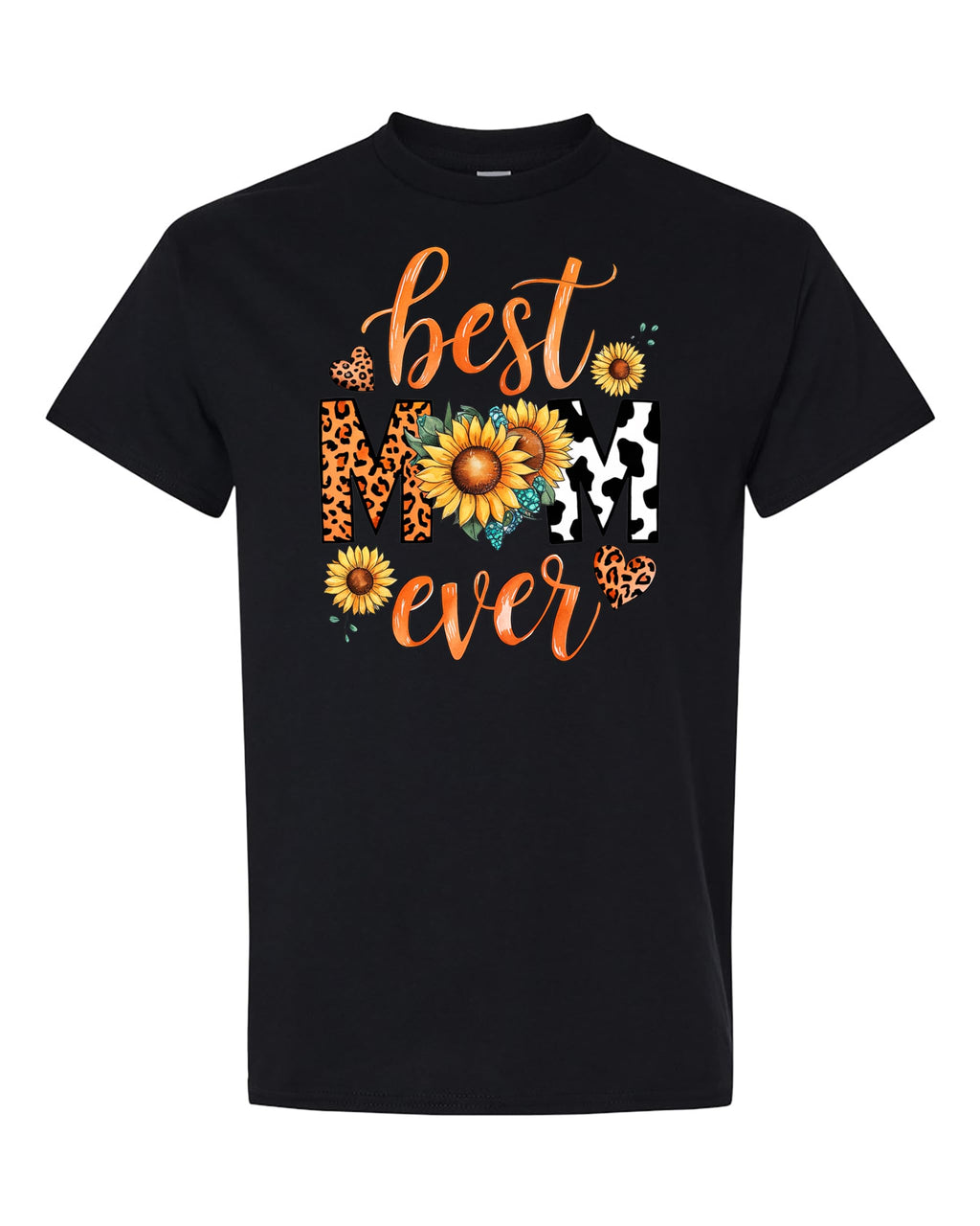 Best Mom Ever Women's T-Shirt, Sunflower and Leopard Print Design, Casual Comfortable Tee