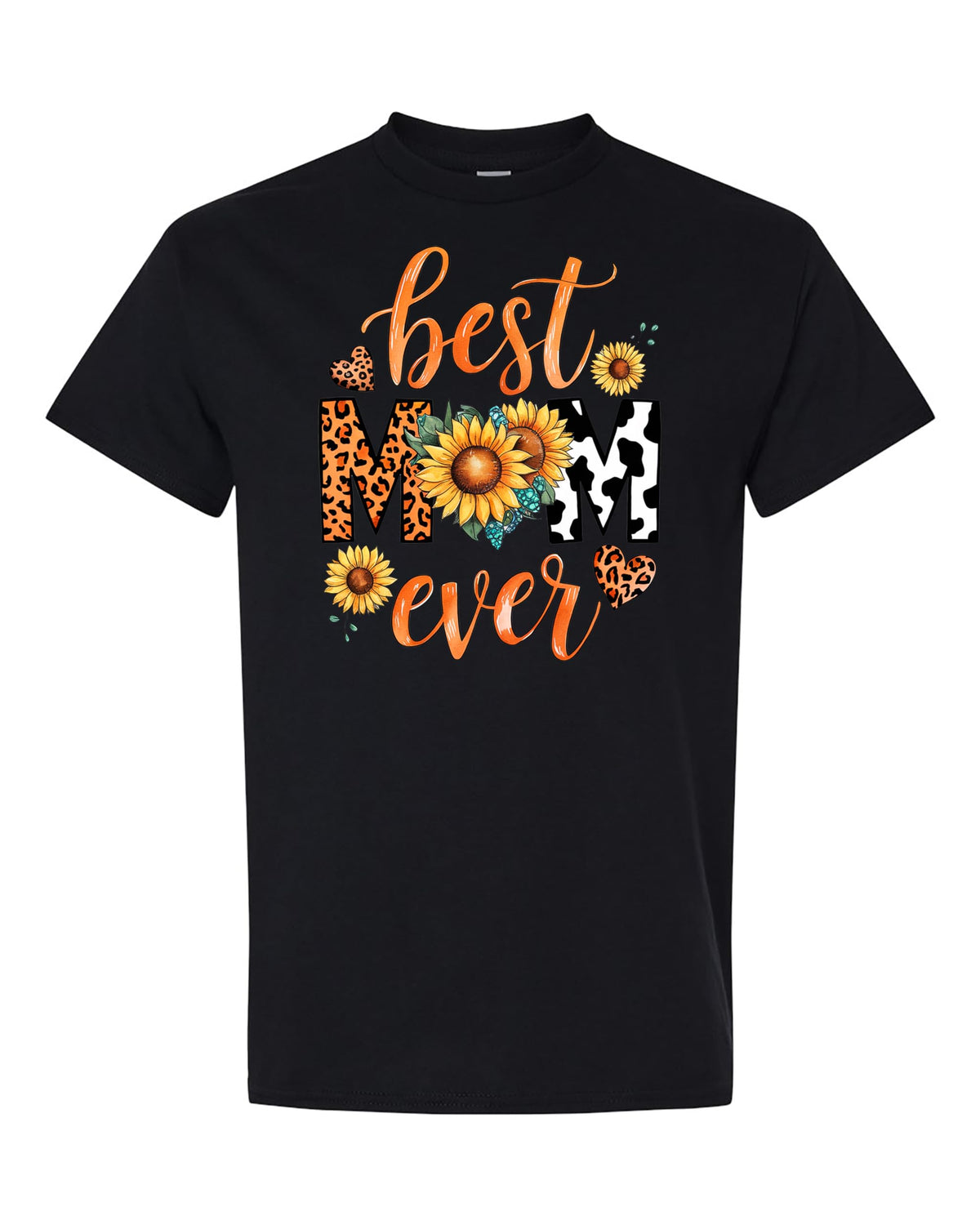 Best Mom Ever Women's T-Shirt, Sunflower and Leopard Print Design, Casual Comfortable Tee