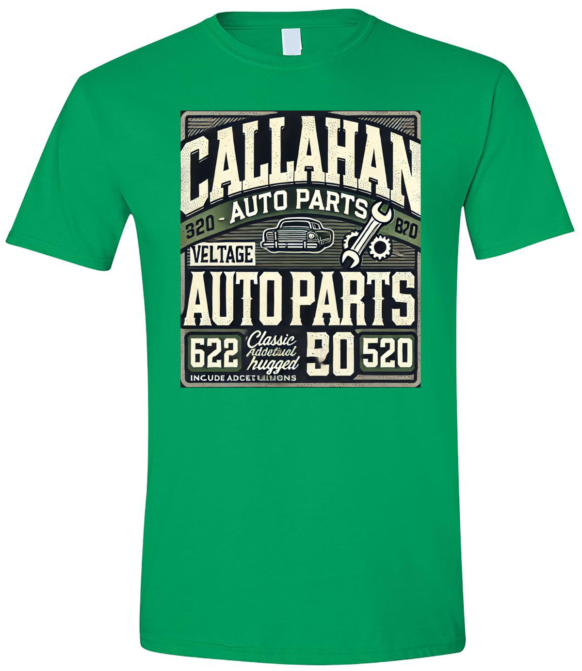 Vintage Callahan Auto Parts T-Shirt, Retro Car Enthusiast Graphic Tee, Classic Dark Green and White Design