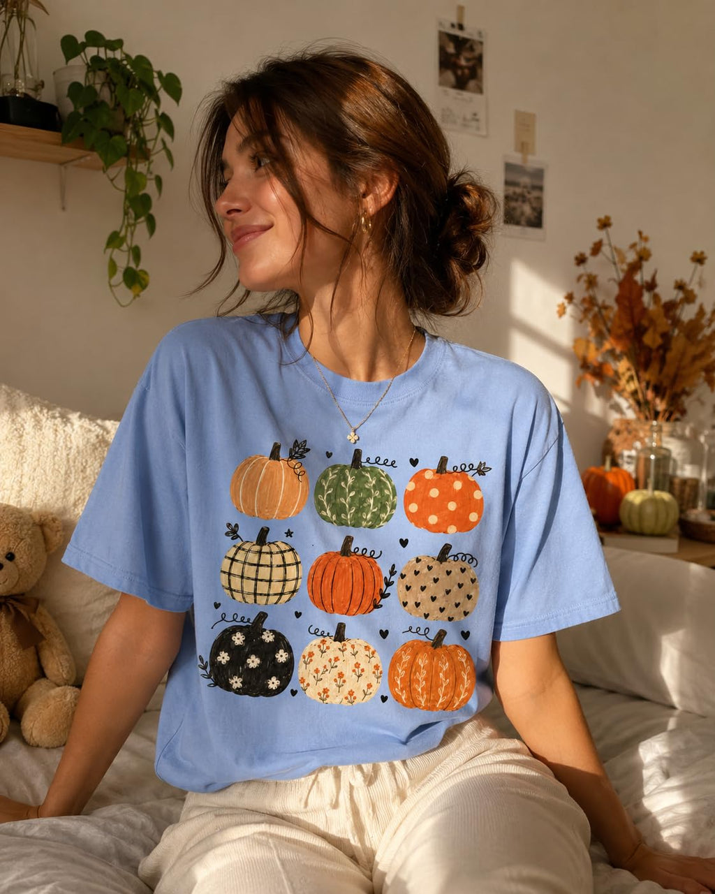 Fall Pumpkin Autumn Graphic T-Shirt for Women and Men