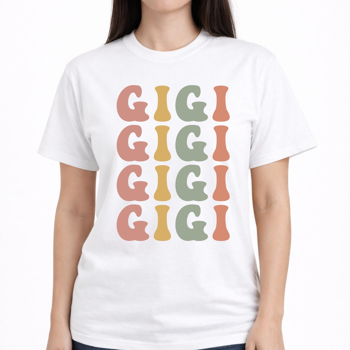Gigi T-Shirt for Women, Cute Grandma Graphic Tee, Colorful Stacked Design, Casual Soft for Gigi