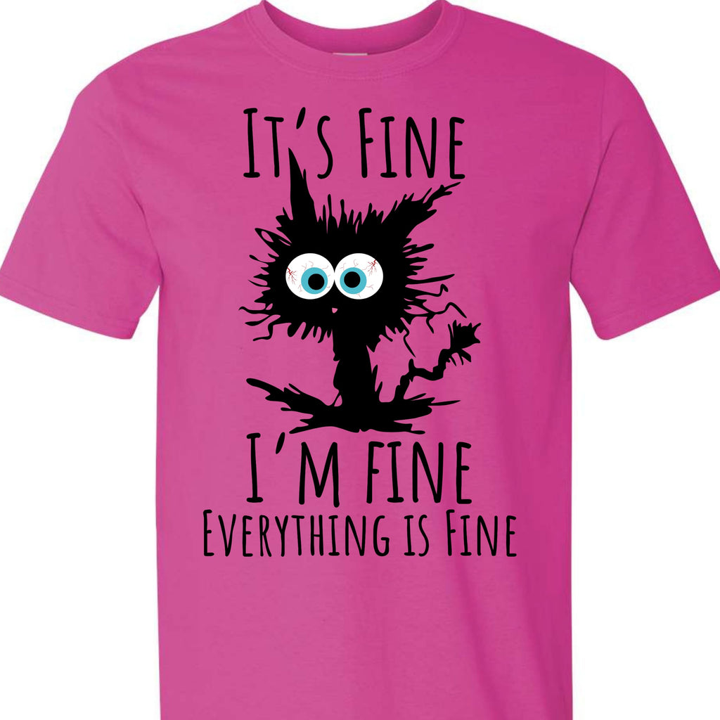 Black Cat Graphic T-Shirt It's Fine I'm Fine Everything is Fine