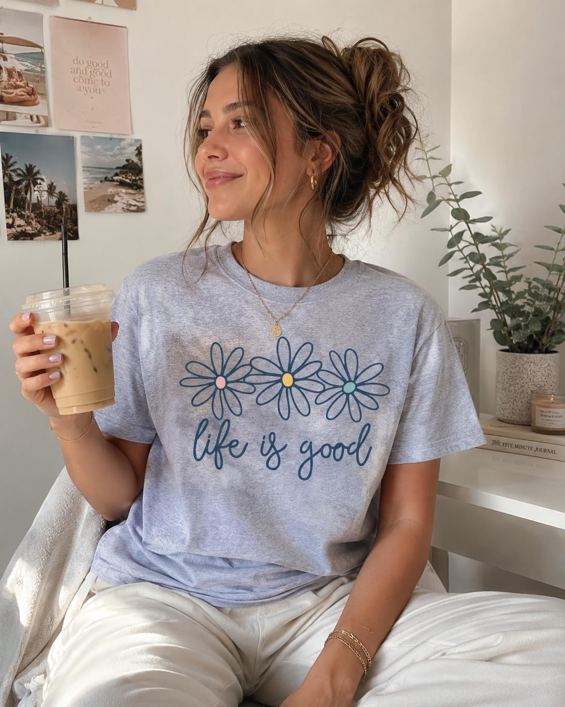 Life is Good Daisy Flower Graphic T-Shirt for Women Unisex Sizes