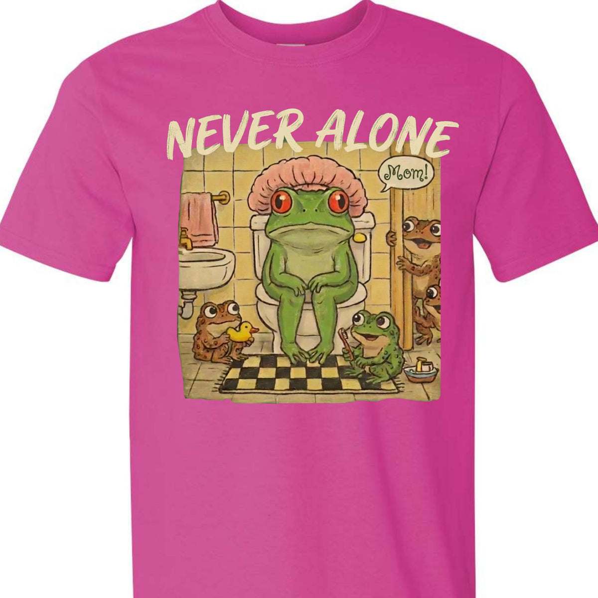 Never Alone Frog Mom Funny Graphic T-Shirt for Women