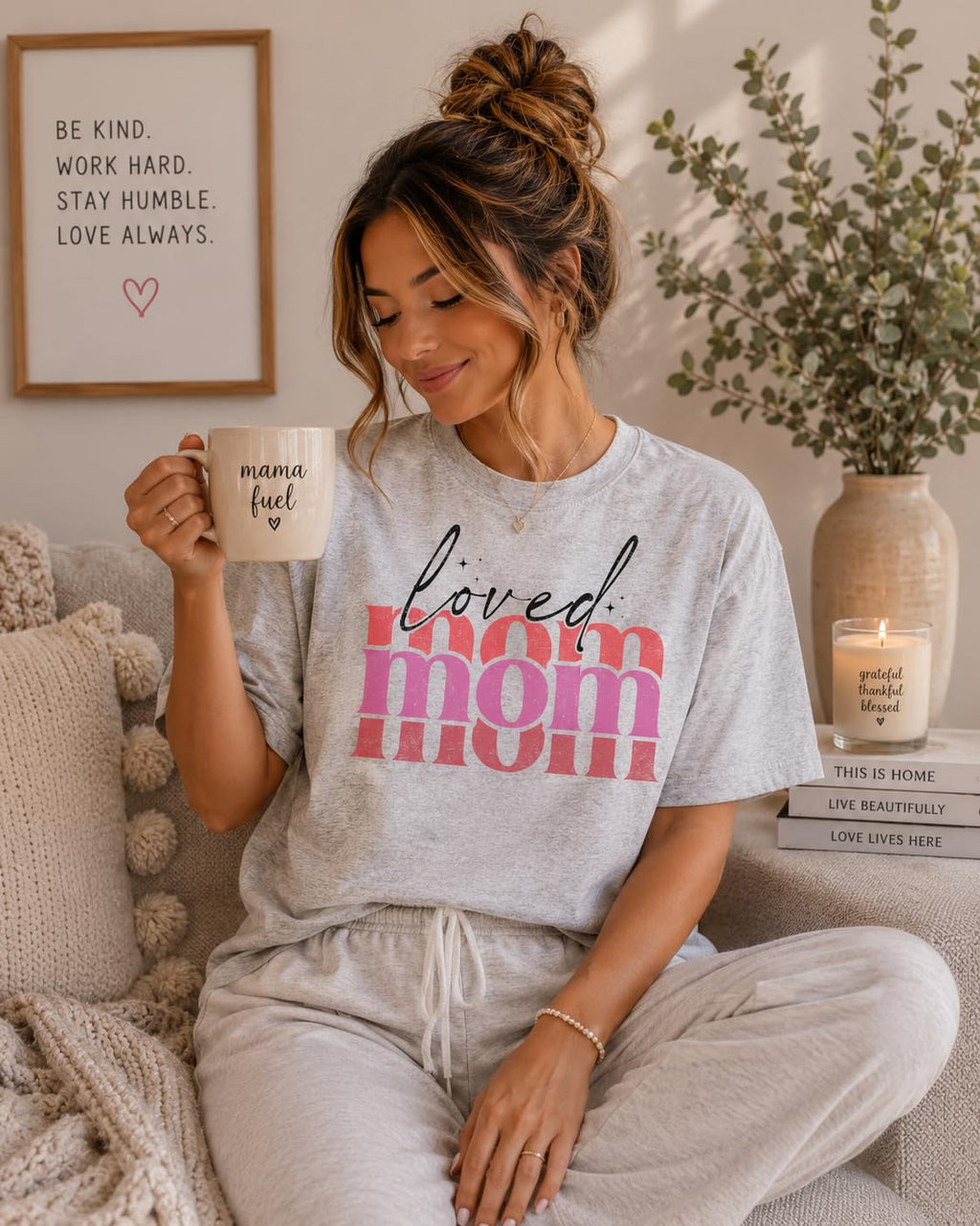 Loved Mom Graphic Tee for Women, Cute Retro Pink Mama T-Shirt, Aesthetic for Moms, Grandma, Wife