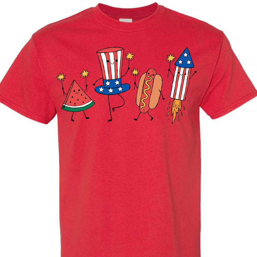 July 4th Patriotic Graphic Tee for Women, Independence Day American Flag Fireworks Top, USA Summer Shirt