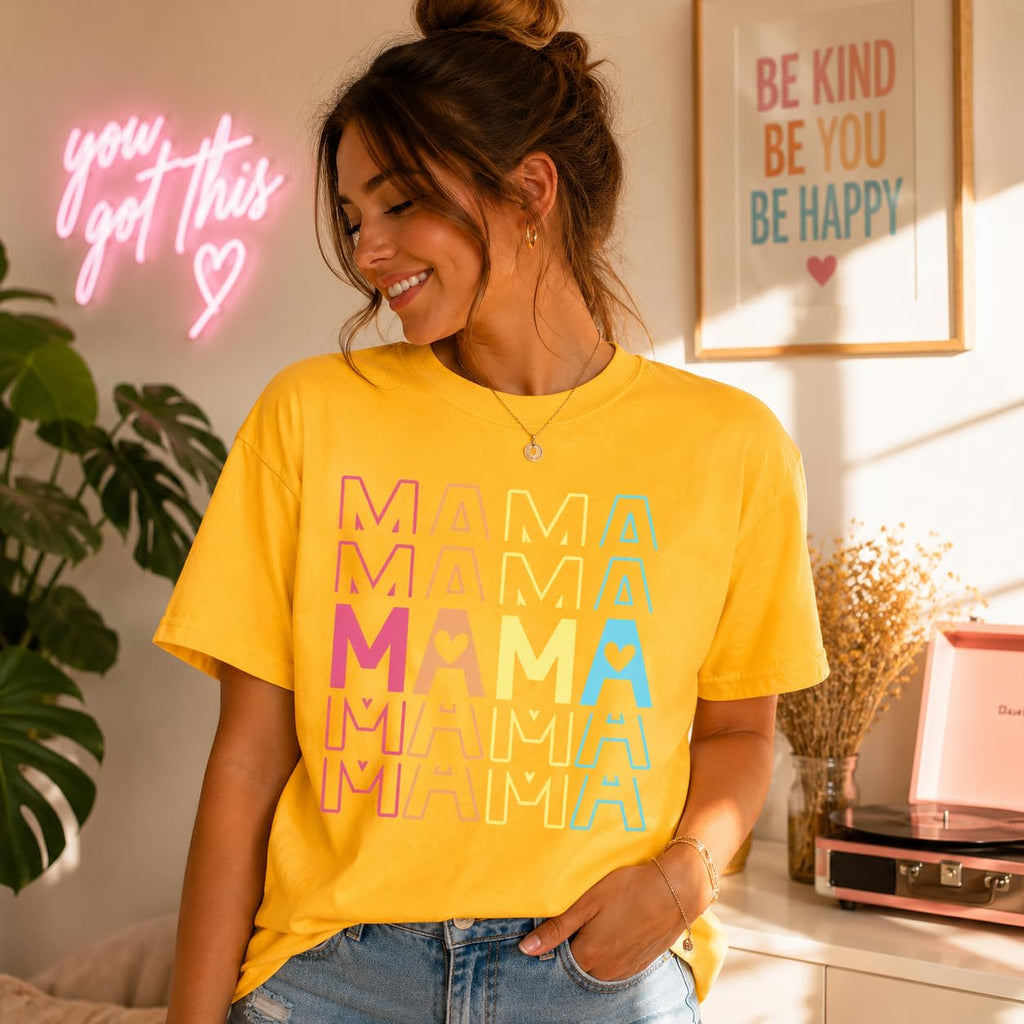 Mama Graphic T-Shirt with Pastel Heart for Women