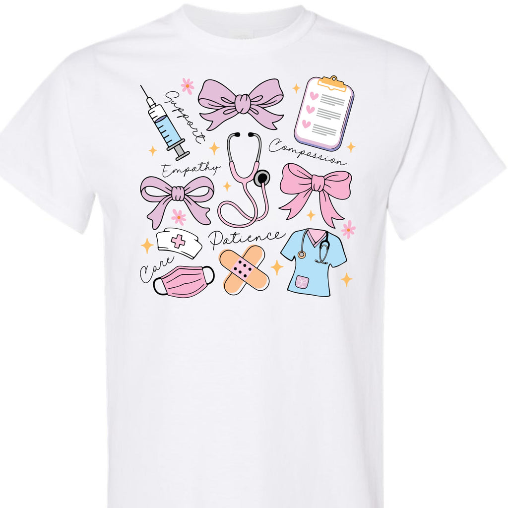 Nurse Shirt for Women, Cute Nursing Graphic Tee, Pink Bow Stethoscope Design, Registered Nurse Gift