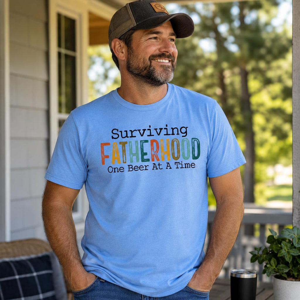 Surviving Fatherhood Funny Dad Beer Graphic Tee, Retro Father's Day T-Shirt, Gift for Dads, Husband, Grandpa