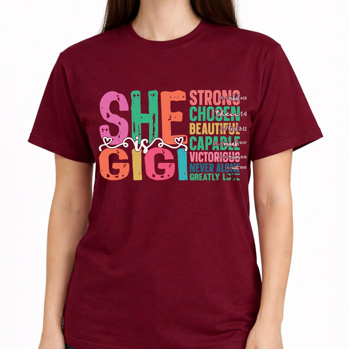 She is Gigi T-Shirt for Women, Christian Grandma Shirt, Faith Based Graphic Tee, Inspirational Bible Verse, Religious Gift