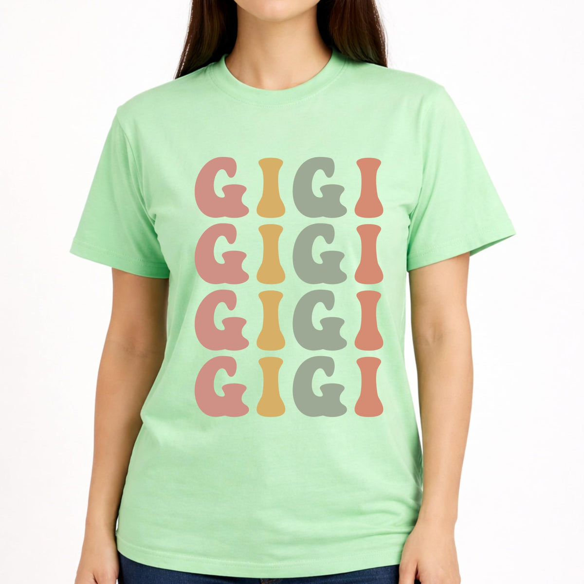 Gigi T-Shirt for Women, Cute Grandma Graphic Tee, Colorful Stacked Design, Casual Soft for Gigi
