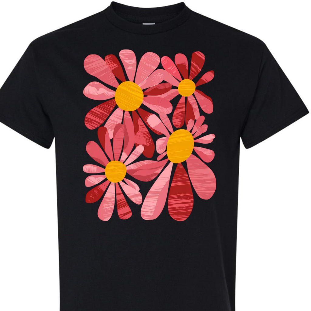 Cute Pink Floral Graphic Tee for Women, Vintage Daisy Flower T-Shirt, Spring Summer Casual Shirt