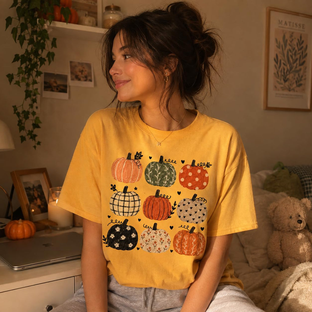 Fall Pumpkin Autumn Graphic T-Shirt for Women and Men