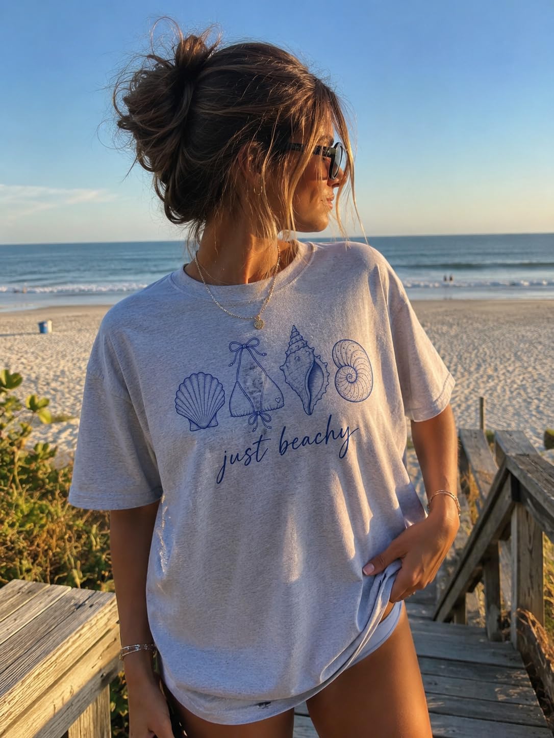 Just Beachy Graphic T-Shirt for Women, Coastal Summer Tee