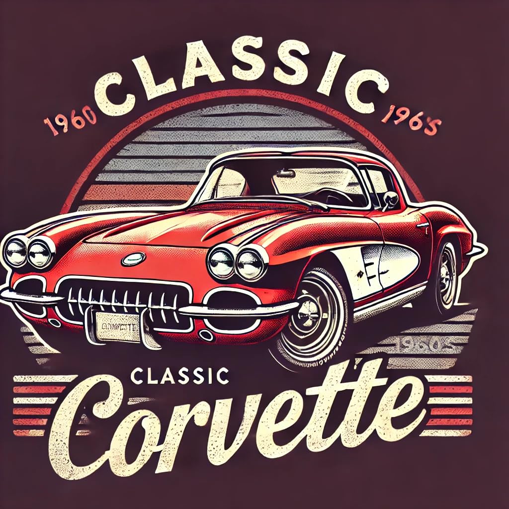 Vintage Corvette Graphic T-Shirt, Retro 1960s Red Corvette Design, Classic Car Enthusiast Tee