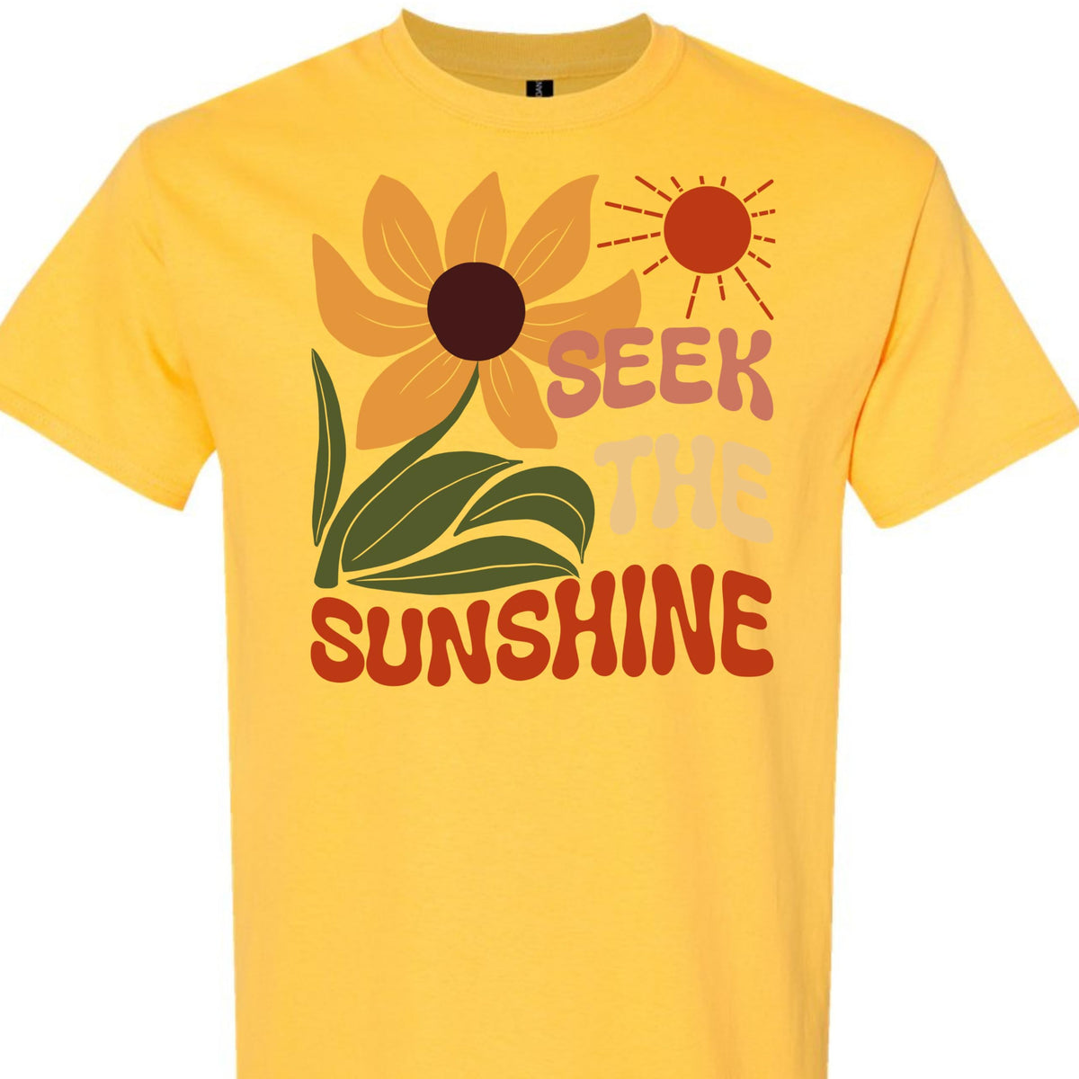 Seek The Sunshine Positive Quote Sunflower Graphic Tee for Women, Cute Floral T-Shirt