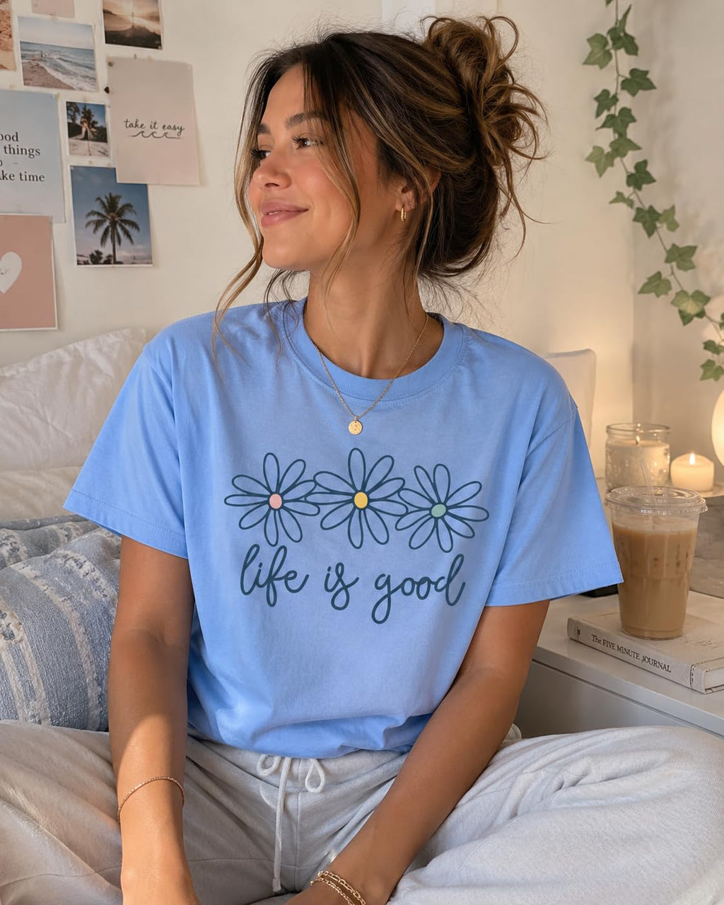 Life is Good Daisy Flower Graphic T-Shirt for Women Unisex Sizes