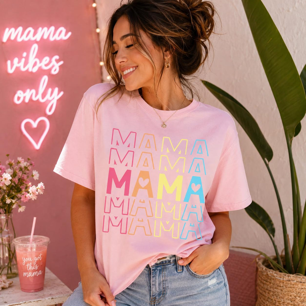 Mama Graphic T-Shirt with Pastel Heart for Women