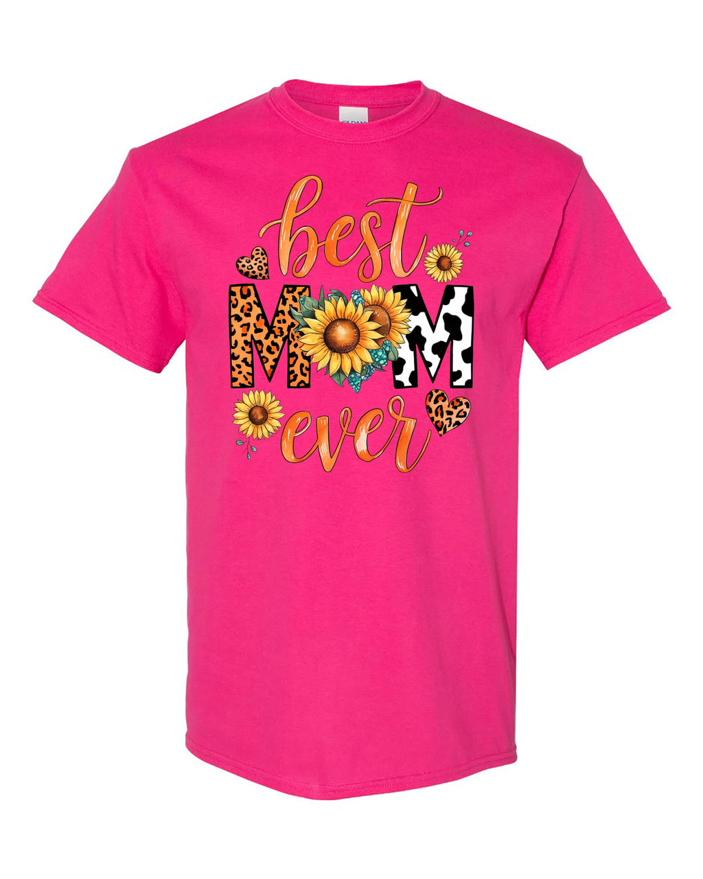 Best Mom Ever Women's T-Shirt, Sunflower and Leopard Print Design, Casual Comfortable Tee