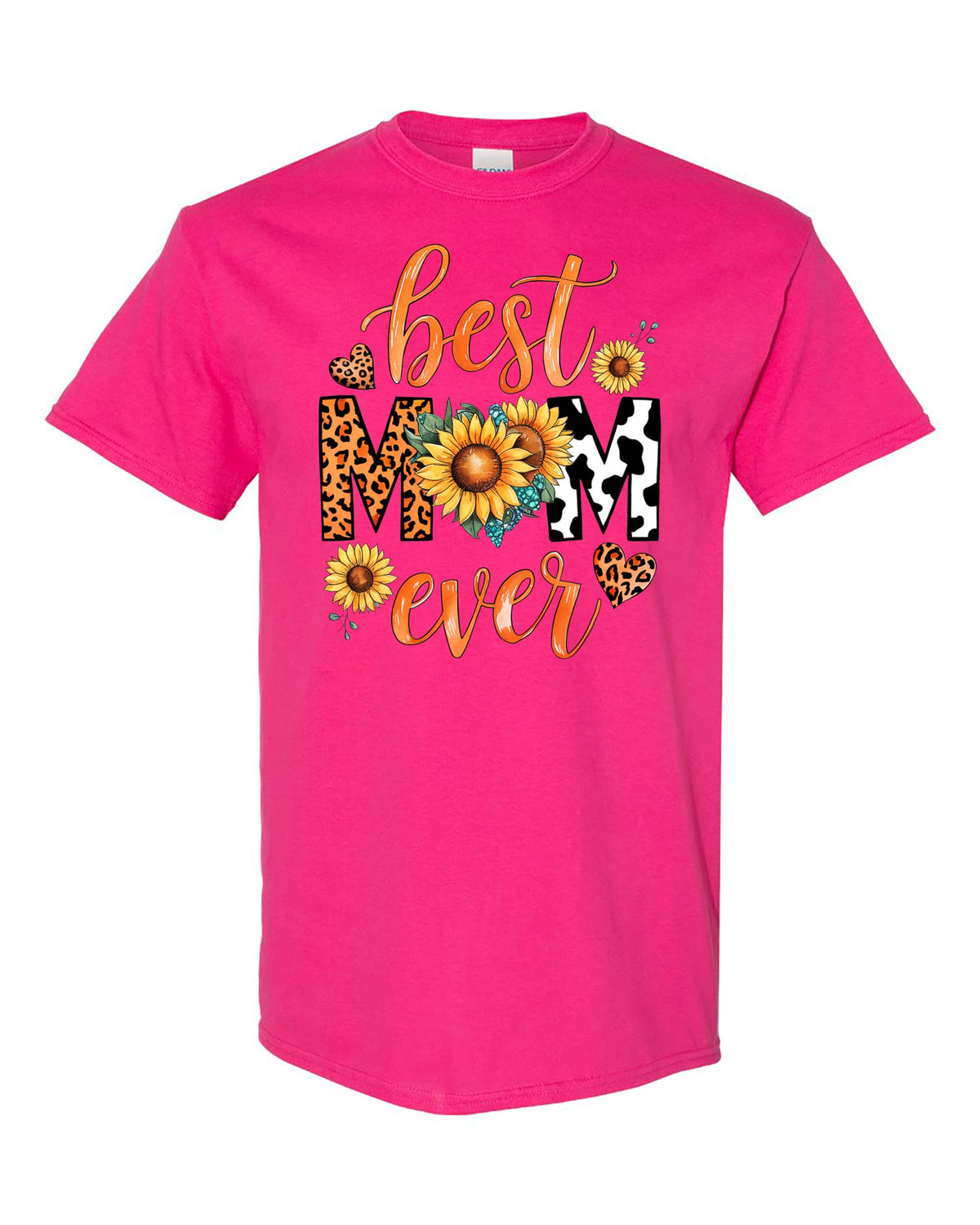 Best Mom Ever Women's T-Shirt, Sunflower and Leopard Print Design, Casual Comfortable Tee