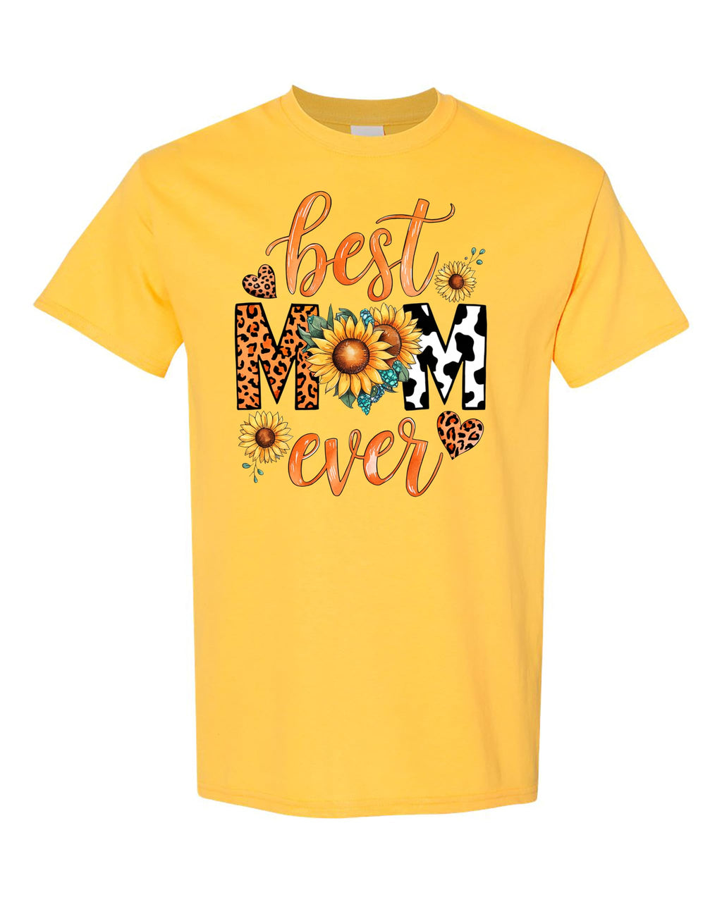 Best Mom Ever Women's T-Shirt, Sunflower and Leopard Print Design, Casual Comfortable Tee