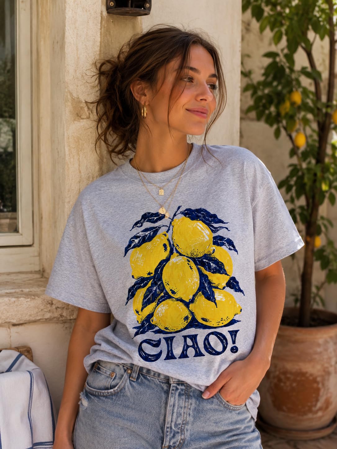 Ciao Lemon Citrus Fruit Graphic Tee Retro Italian Summer Shirt