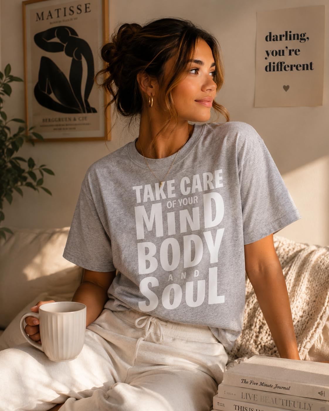 Take Care of Your Mind Body and Soul Graphic Tee, Inspirational Mental Health T-Shirt for Women, Men, Teens