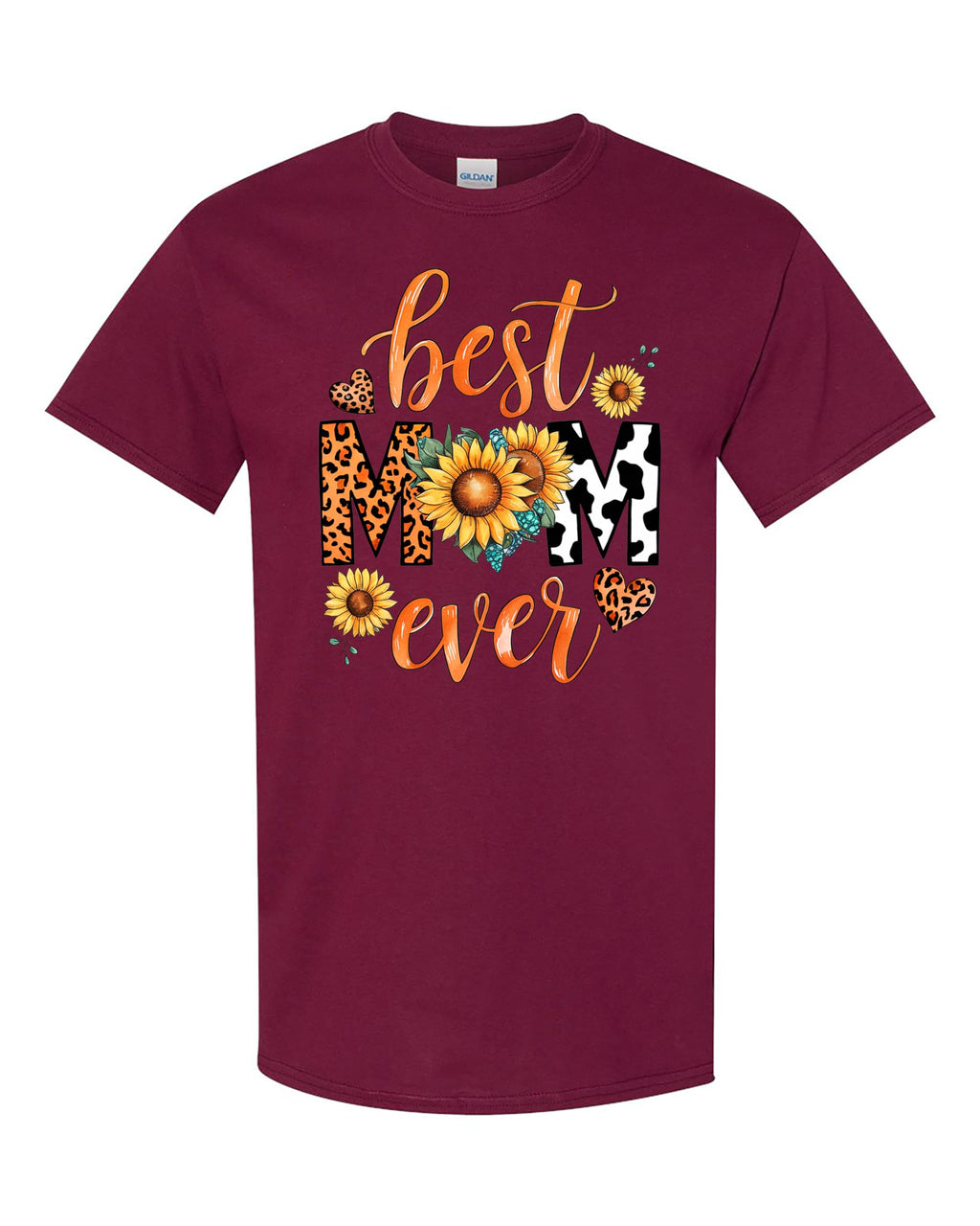 Best Mom Ever Women's T-Shirt, Sunflower and Leopard Print Design, Casual Comfortable Tee