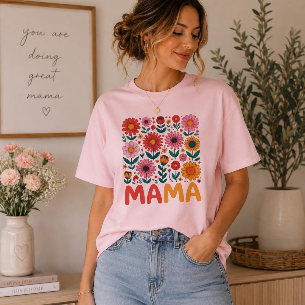 Mama Flower Shirt for Women, Cute Floral Graphic Tee, Retro Wildflower T-Shirt