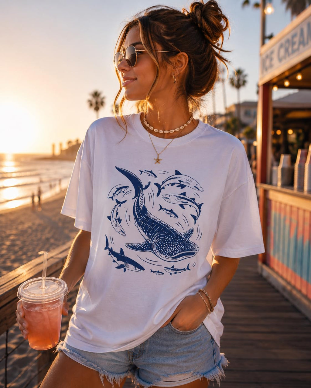 Whale Shark Shirt for Women, Ocean Life Graphic Tee, Marine Life Theme, Beach Vacation Coastal Summer Top