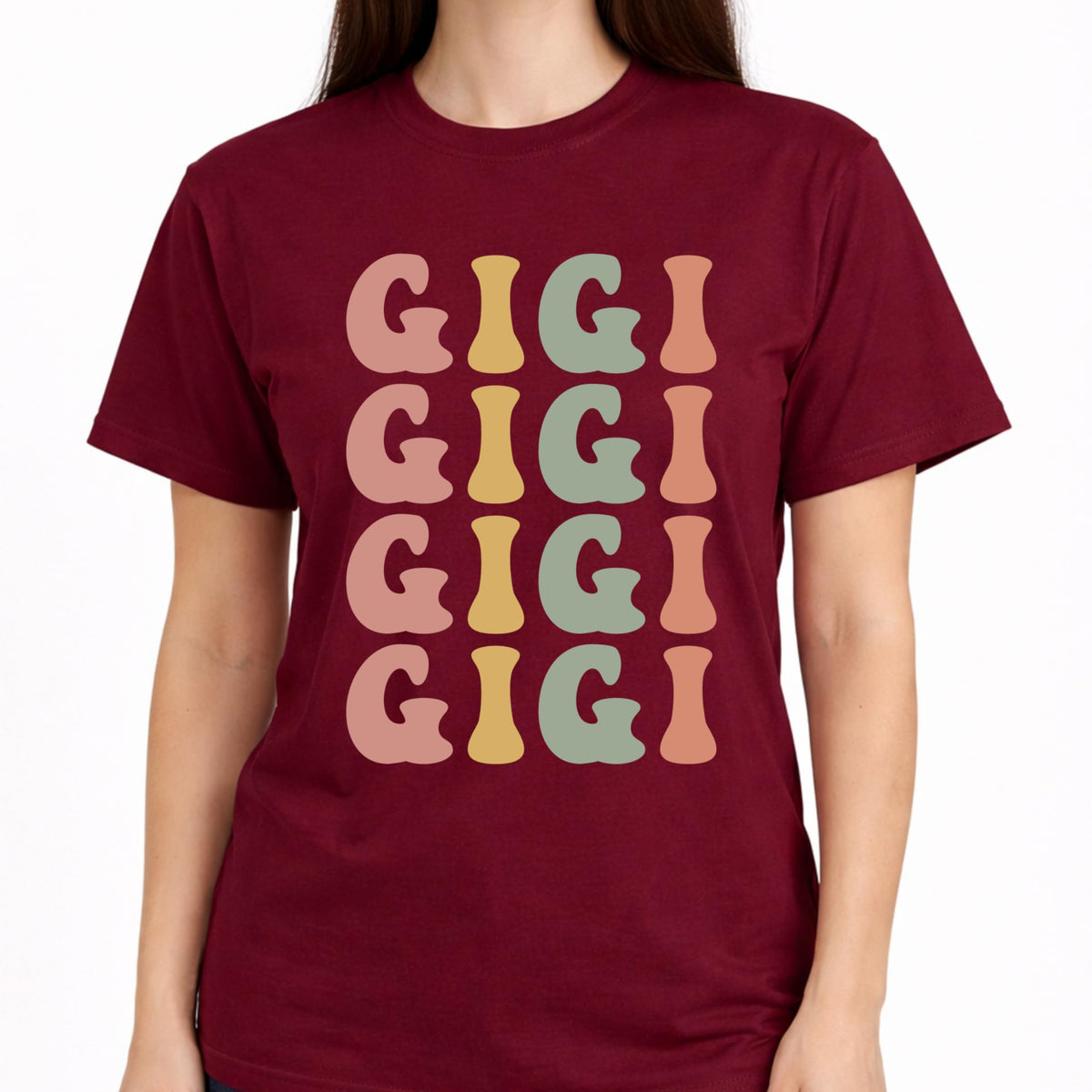 Gigi T-Shirt for Women, Cute Grandma Graphic Tee, Colorful Stacked Design, Casual Soft for Gigi
