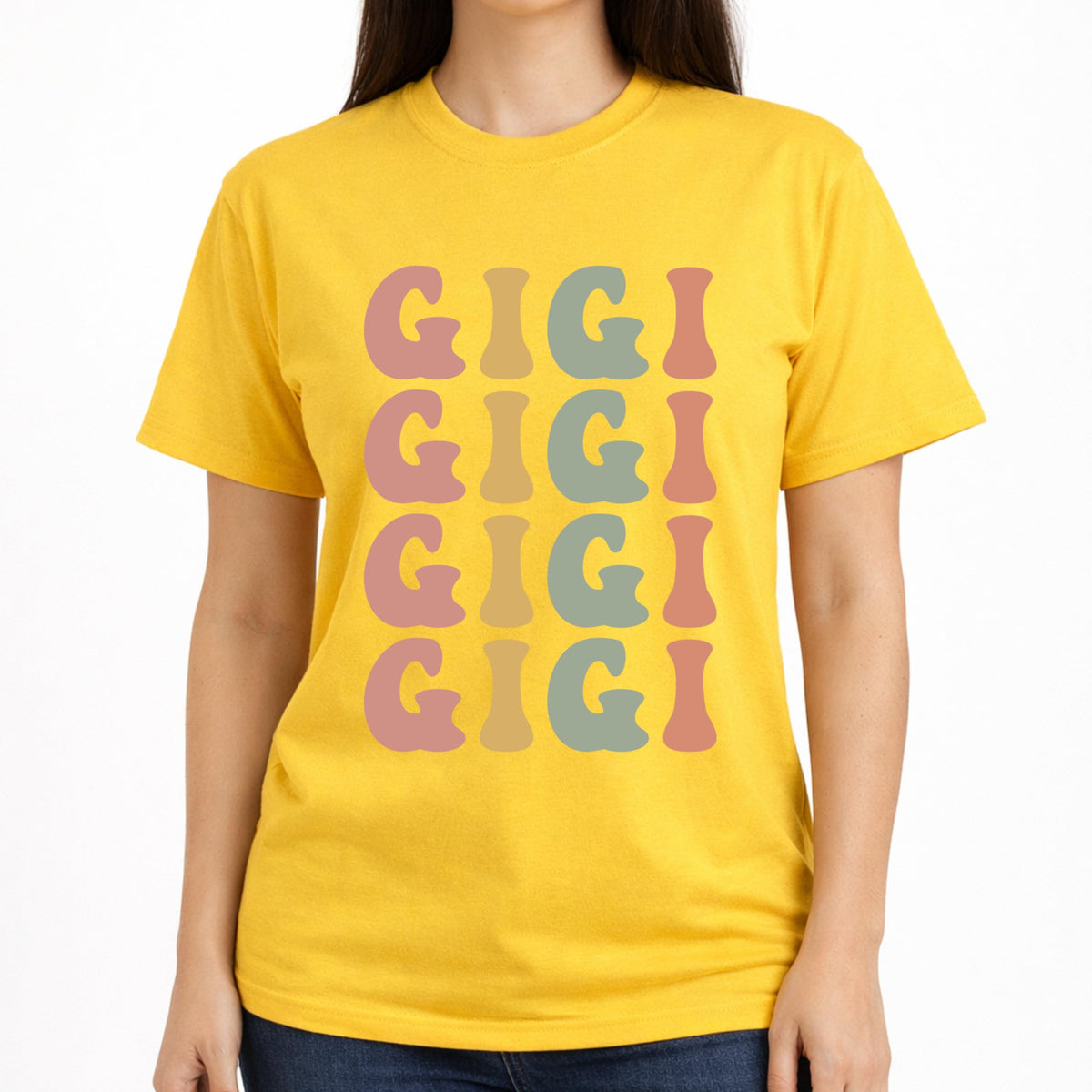Gigi T-Shirt for Women, Cute Grandma Graphic Tee, Colorful Stacked Design, Casual Soft for Gigi
