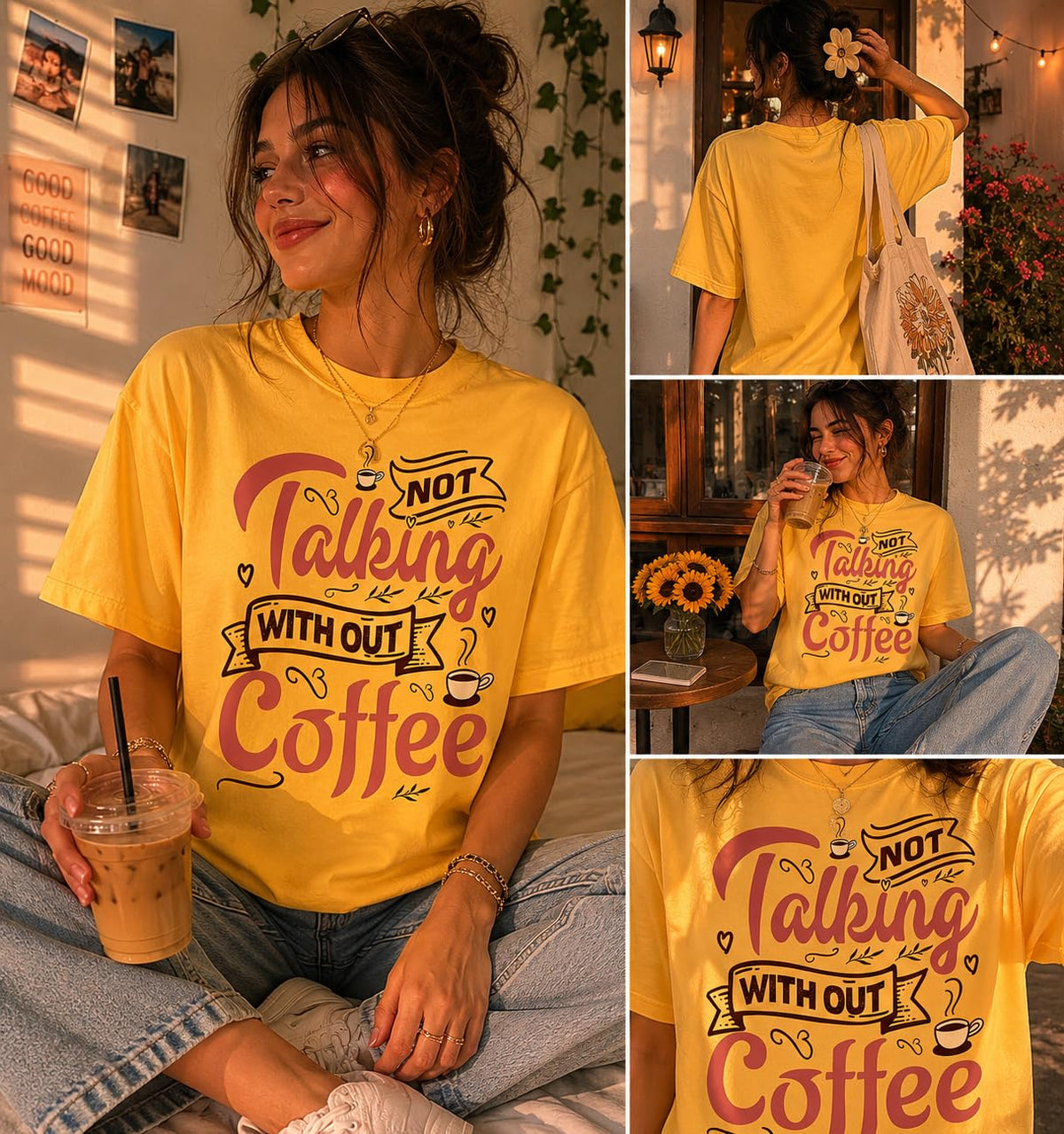 Coffee Lover Graphic T-Shirt, Funny Not Talking Without Coffee Quote Tee