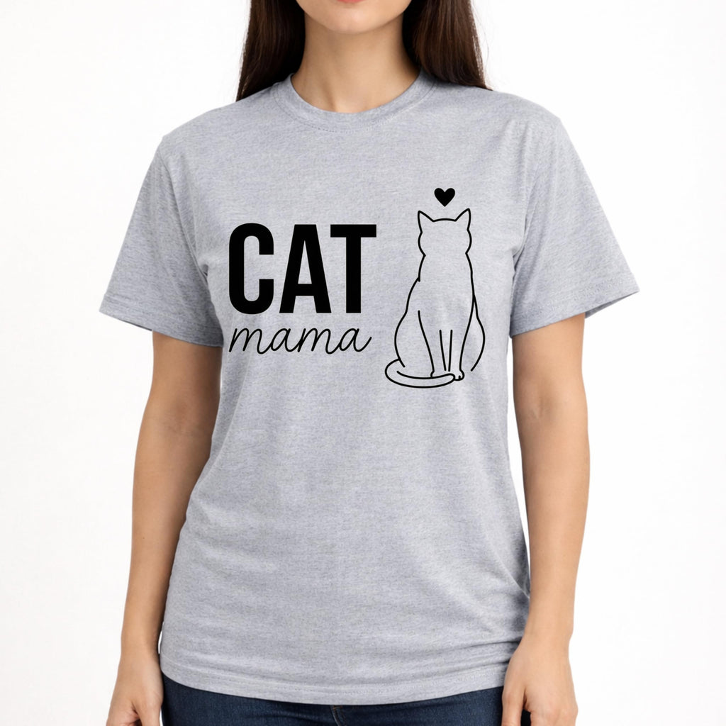 Cat Mama T-Shirt for Women, Cute Cat Lover Graphic Tee, Minimalist Pet Shirt, Casual Soft Cotton Top